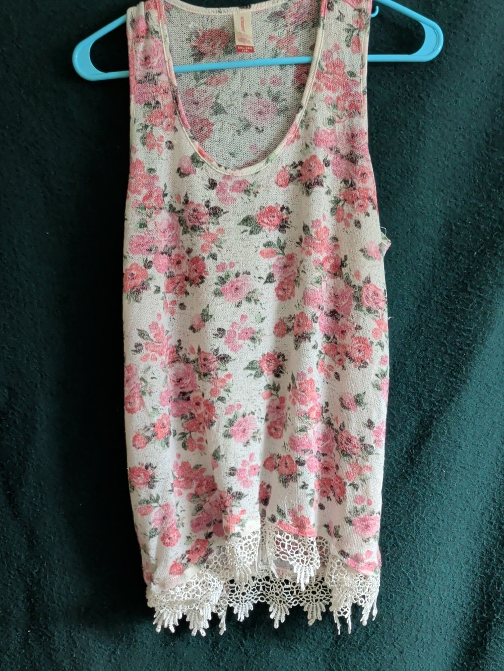 No Boundaries Pink Floral Crochet-Hem Tank Chemise